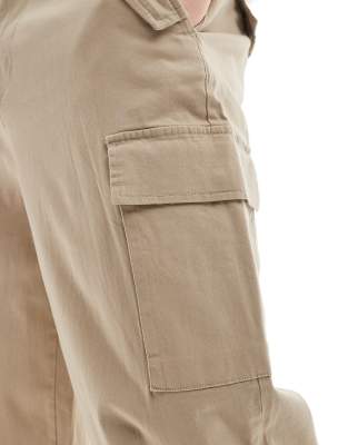 ONLY & SONS loose fit utility cargo pants with cuff in beige