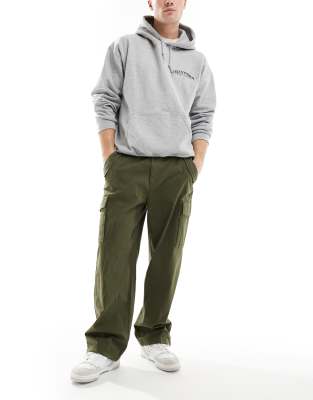 Only & Sons Loose Fit Utility Cargo Pants With Cuff In Khaki-green