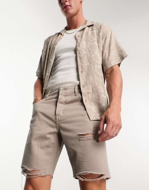 Mens beige denim shorts new arrivals