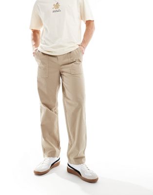 loose fit worker pants in stone-Neutral
