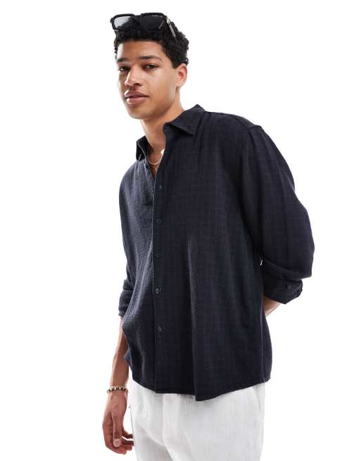  Only & Sons - Los overhemd van linnenmix met lange mouwen in marineblauw