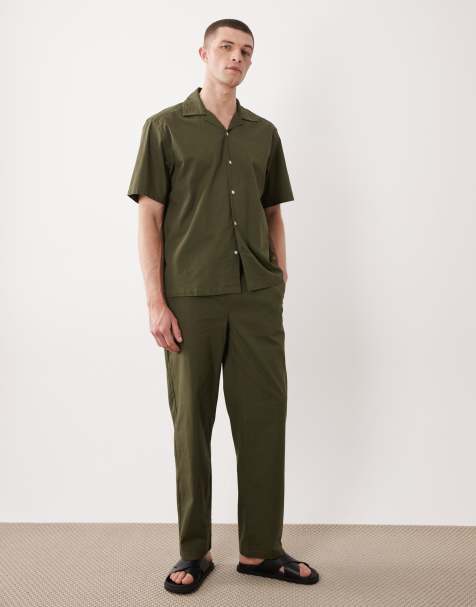 ONLY & SONS - Losvallende broek met linnenlook in olijfgroen, deel van co-ord set - view 1