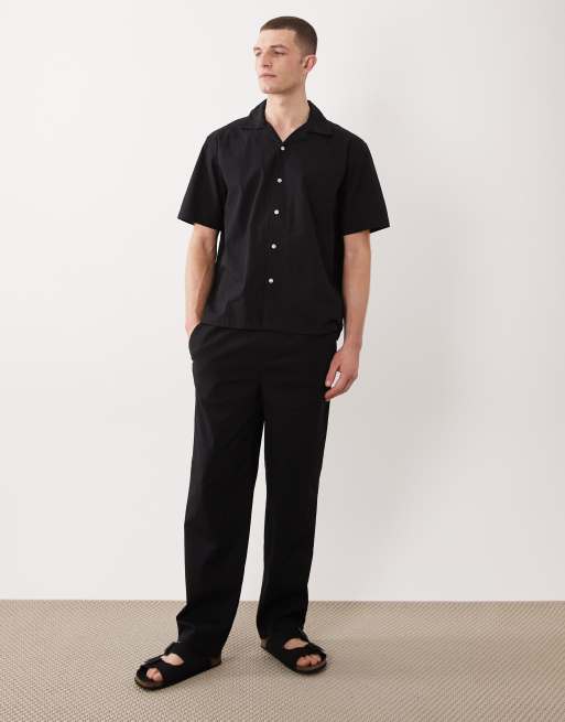 Only & Sons - Co-ord set van katoenrijk overhemd met reverskraag, losse broek en short in zwart, 3 van 4