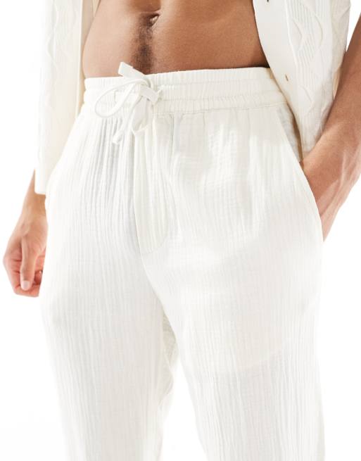 ONLY & SONS - Losvallende broek met textuur in crème, deel van co-ord set, 4 van 5