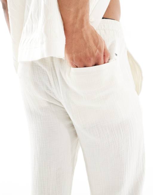 ONLY & SONS - Losvallende broek met textuur in crème, deel van co-ord set, 5 van 5
