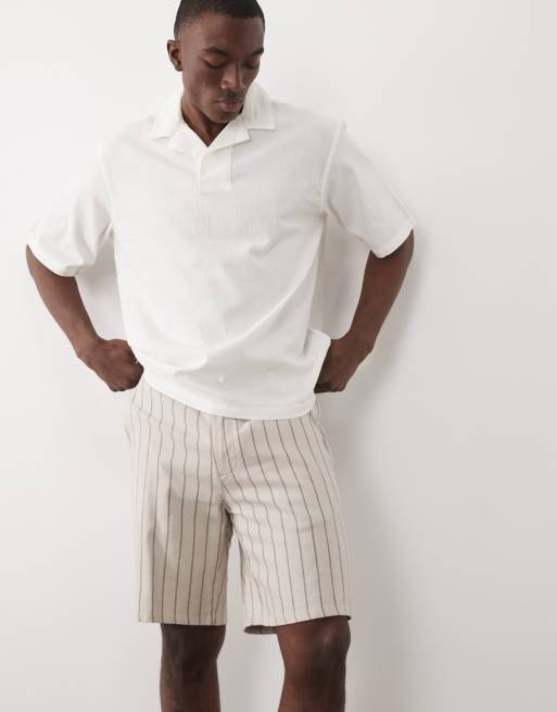 ONLY & SONS - Losvallende gestreepte short van linnenmix in beige en crème, 5 van 5