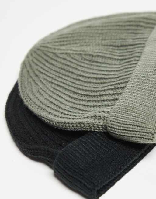 ONLY & SONS - Lot de 2 bonnets en maille style pêcheur - Bleu marine et gris, 2 de 3