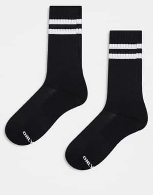 ONLY & SONS - Lot de 2 paires de chaussettes à bandes blanches - Noir