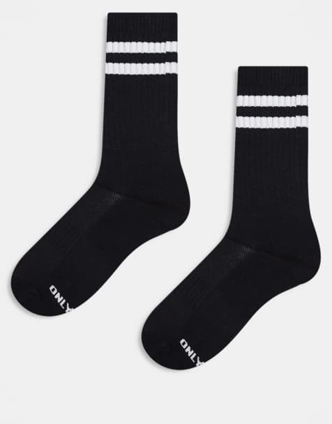 ONLY & SONS - Lot de 2 paires de chaussettes à bandes blanches - Noir - view 1