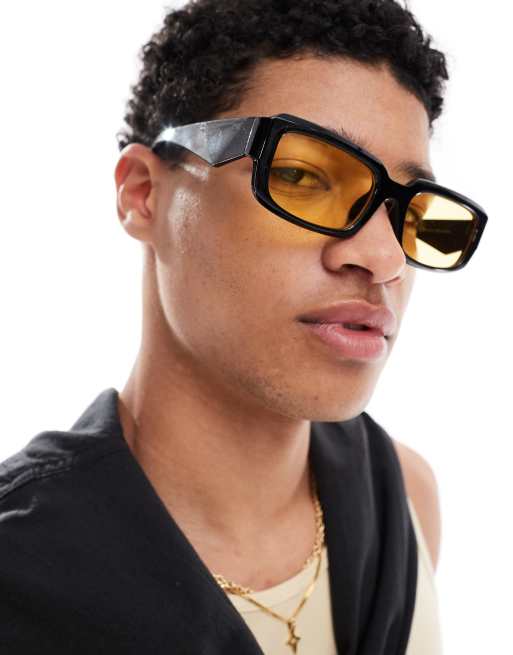 Only & Sons - Lunettes de soleil rectangulaires à verres jaunes - Noir, 3 de 3