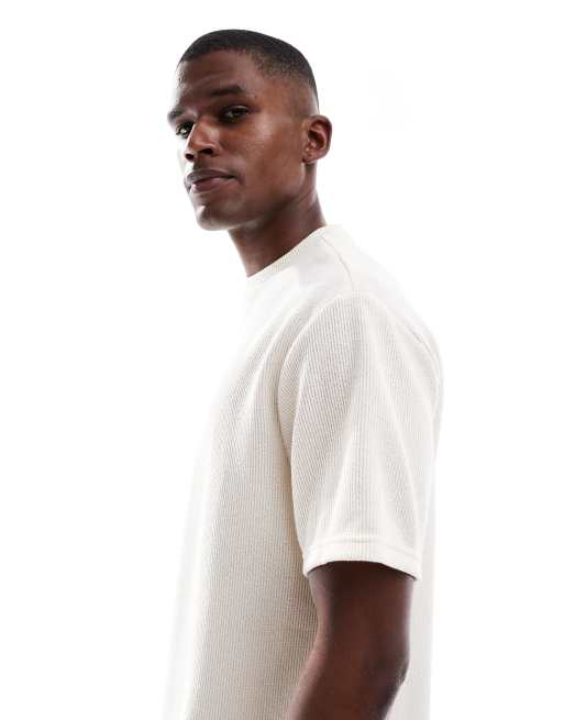 Only & Sons – Luźny fakturowany T-shirt w kolorze ecru, 3 z 5