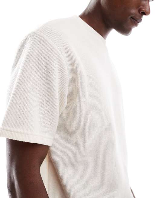 Only & Sons – Luźny fakturowany T-shirt w kolorze ecru, 4 z 5