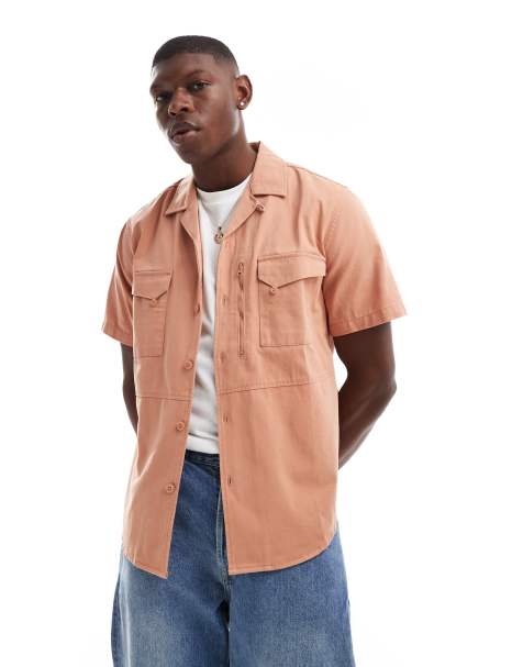 ONLY & SONS - Lys orange utility-skjorte med 3 lommer - view 1
