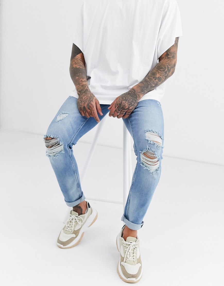 Only & Sons - Lyseblå ødelagte jeans i skinny fit