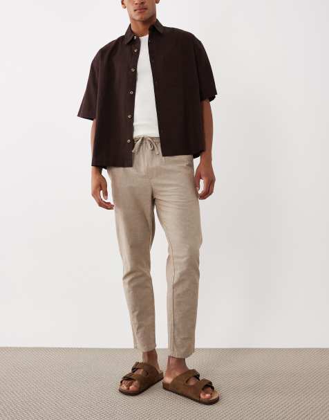 Only & Sons - Lysebrune cropped bukser i hørblanding - view 1