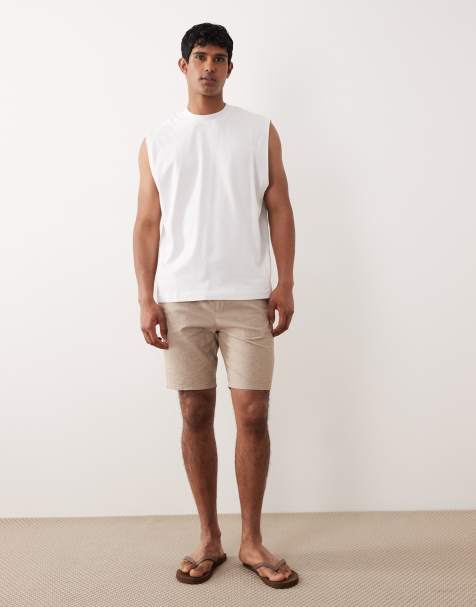 Only & Sons - Lysebrune shorts i hørblanding med bindebånd i taljen - view 1