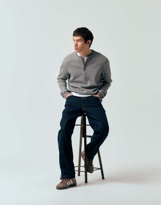 ONLY & SONS - Lysegrå henley-T-shirt med lange ærmer i vaffelstrik, 2 af 5