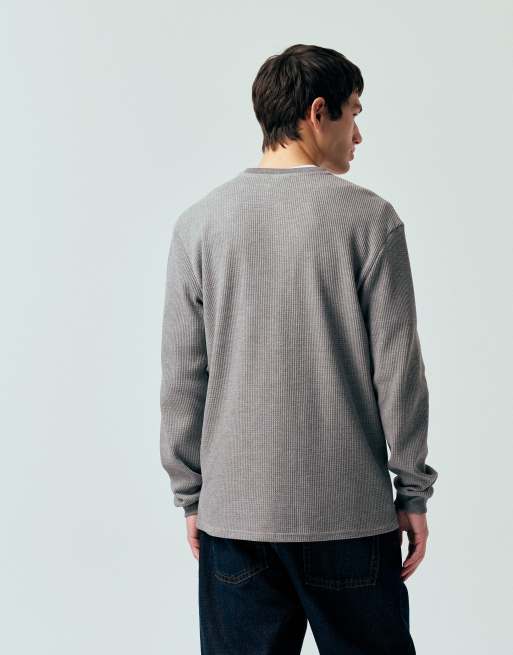 ONLY & SONS - Lysegrå henley-T-shirt med lange ærmer i vaffelstrik, 4 af 5