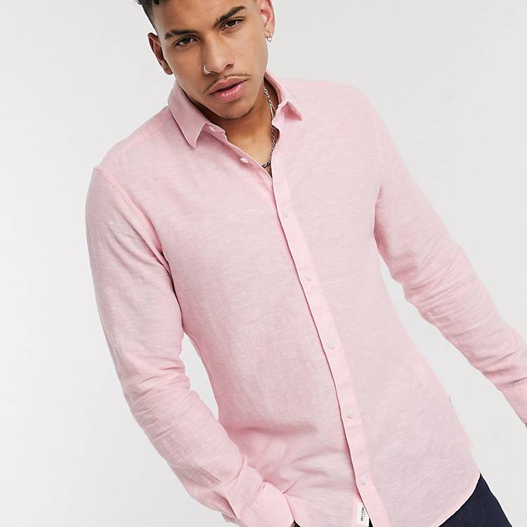 Only & Sons - lyserød skjorte i hørmix |
