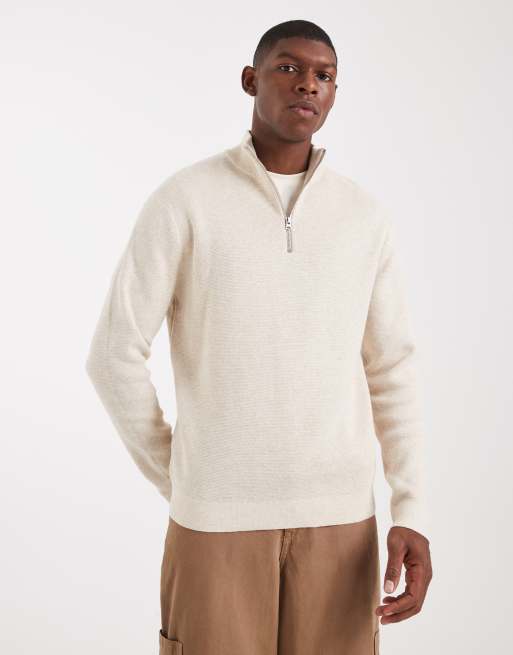 ONLY & SONS - Maglione color crema con zip corta
