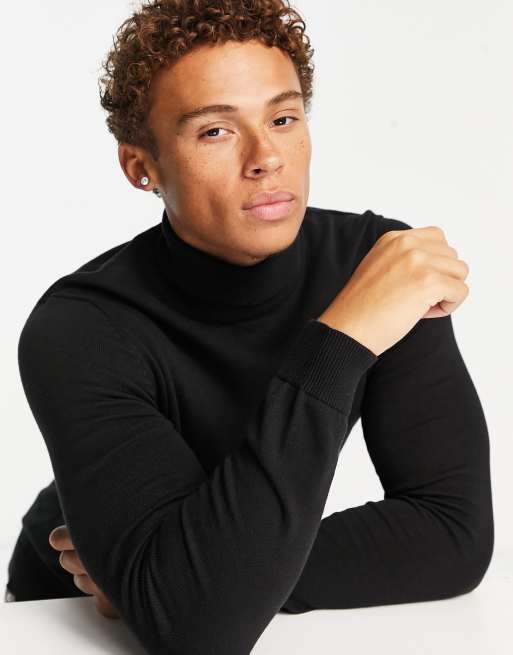 Only & Sons - Maglione con collo alto in cotone nero 
