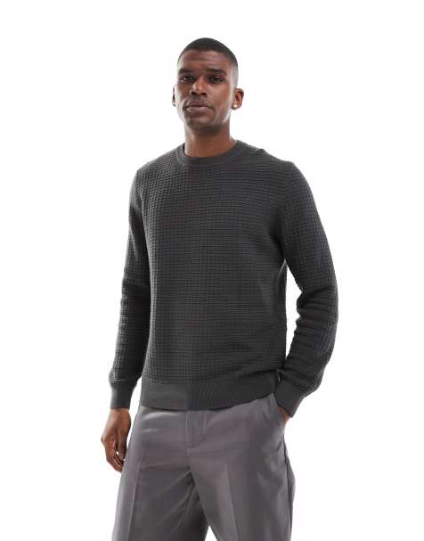 Only & Sons - Maglione girocollo grigio scuro piqué - view 1