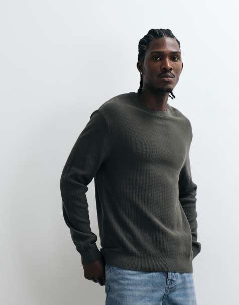 Only & Sons - Maglione girocollo in maglia a nido d'ape grigio scuro - view 1