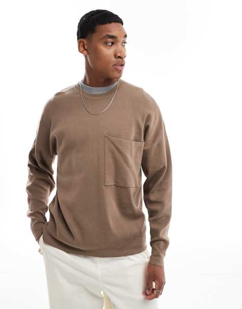 ONLY & SONS - Maglione girocollo marrone con spalle scivolate - view 1