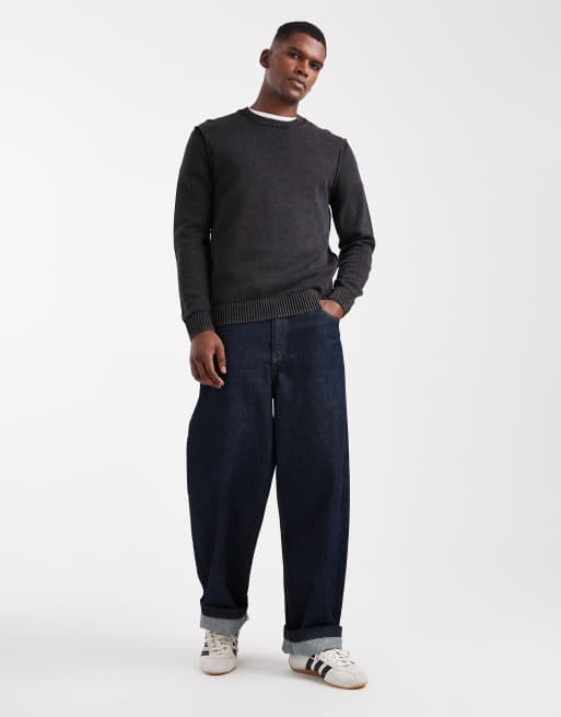 ONLY & SONS - Maglione girocollo nero slavato con cuciture a vista, 2 di 5