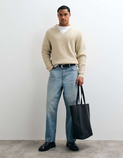 ONLY & SONS maglione in misto lana con scollo a V color crema, 2 di 5