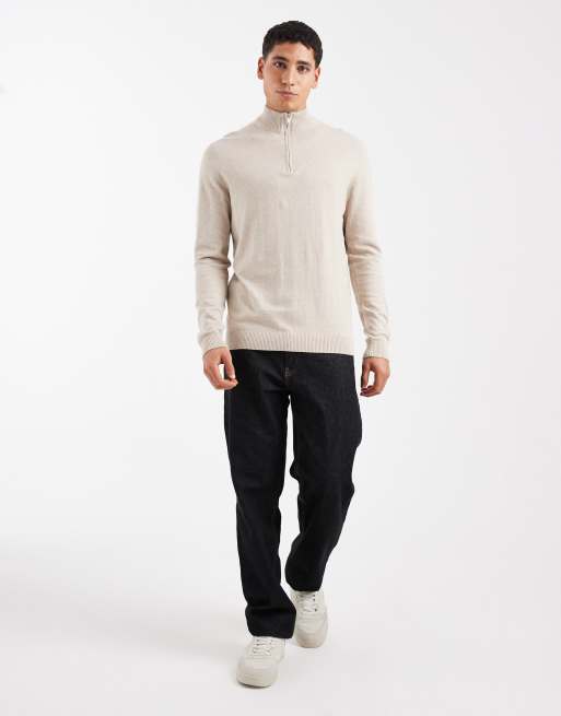 Only & Sons - Maglione lavorato beige con zip corta, 2 di 5