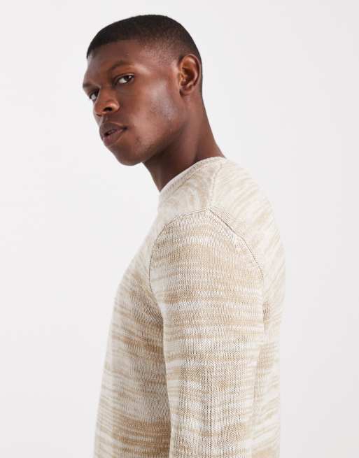 ONLY & SONS - Maglione lavorato girocollo color grigio pietra a righe, 3 di 5