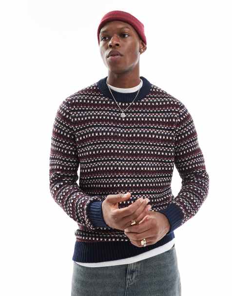 Only & Sons - Maglione lavorato strutturato girocollo blu navy a righe - view 1