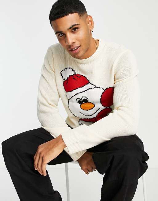 Only & Sons - Maglione natalizio con pupazzo di neve, colore écru