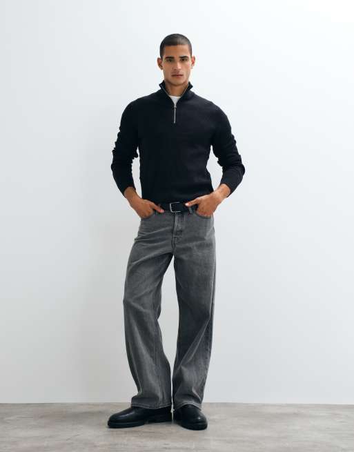Only & Sons - Maglione nero a coste con zip corta, 2 di 5