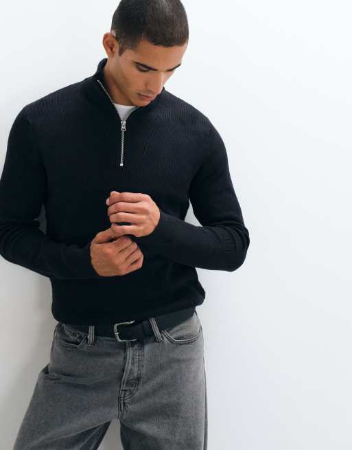 Only & Sons - Maglione nero a coste con zip corta, 4 di 5