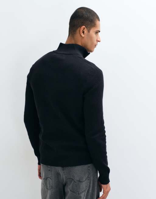 Only & Sons - Maglione nero a coste con zip corta, 5 di 5