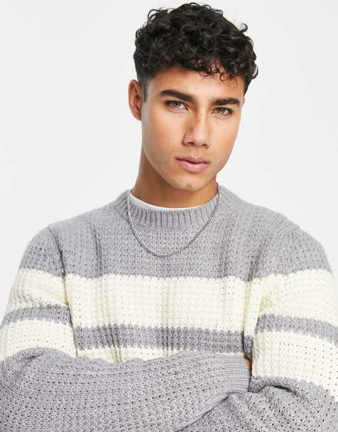 Only & Sons - Maglione spesso testurizzato grigio con righe a contrasto - view 1