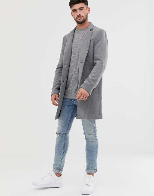 Only Sons Mantel Aus Wolle In Grau Asos
