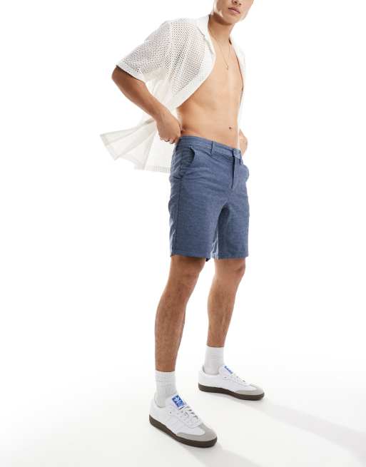 ONLY & SONS – Marinblå, melerade chinoshorts i linnemix, 2 av 5