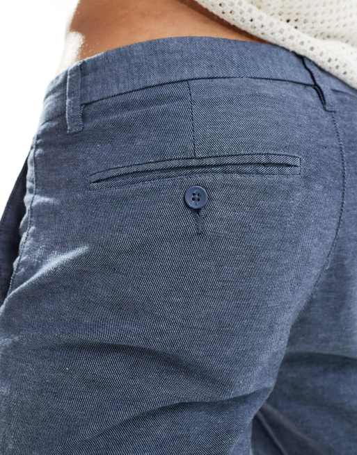 ONLY & SONS – Marinblå, melerade chinoshorts i linnemix, 3 av 5