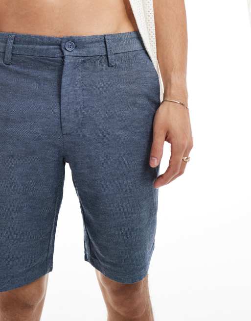 ONLY & SONS – Marinblå, melerade chinoshorts i linnemix, 5 av 5