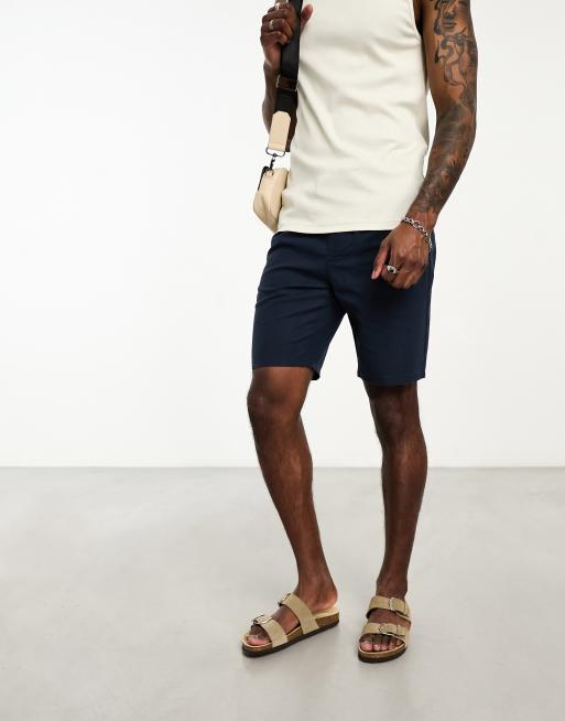 ONLY & SONS – Marinblå shorts i linnemix med knytning i midjan, 2 av 4