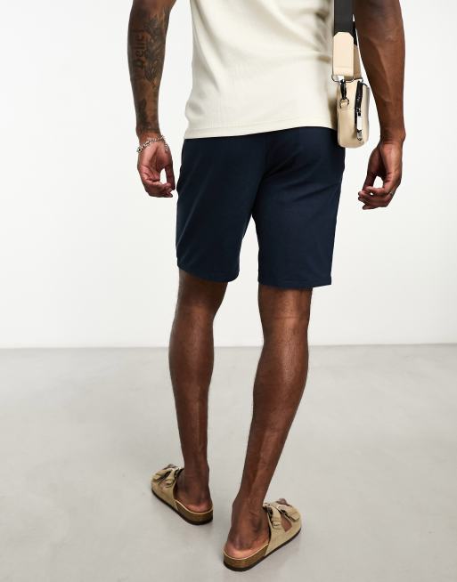 ONLY & SONS – Marinblå shorts i linnemix med knytning i midjan, 3 av 4