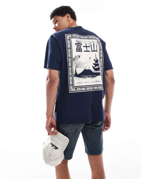 ONLY & Sons – Marinblå t-shirt i oversize med japanskt tryck baktill - view 1