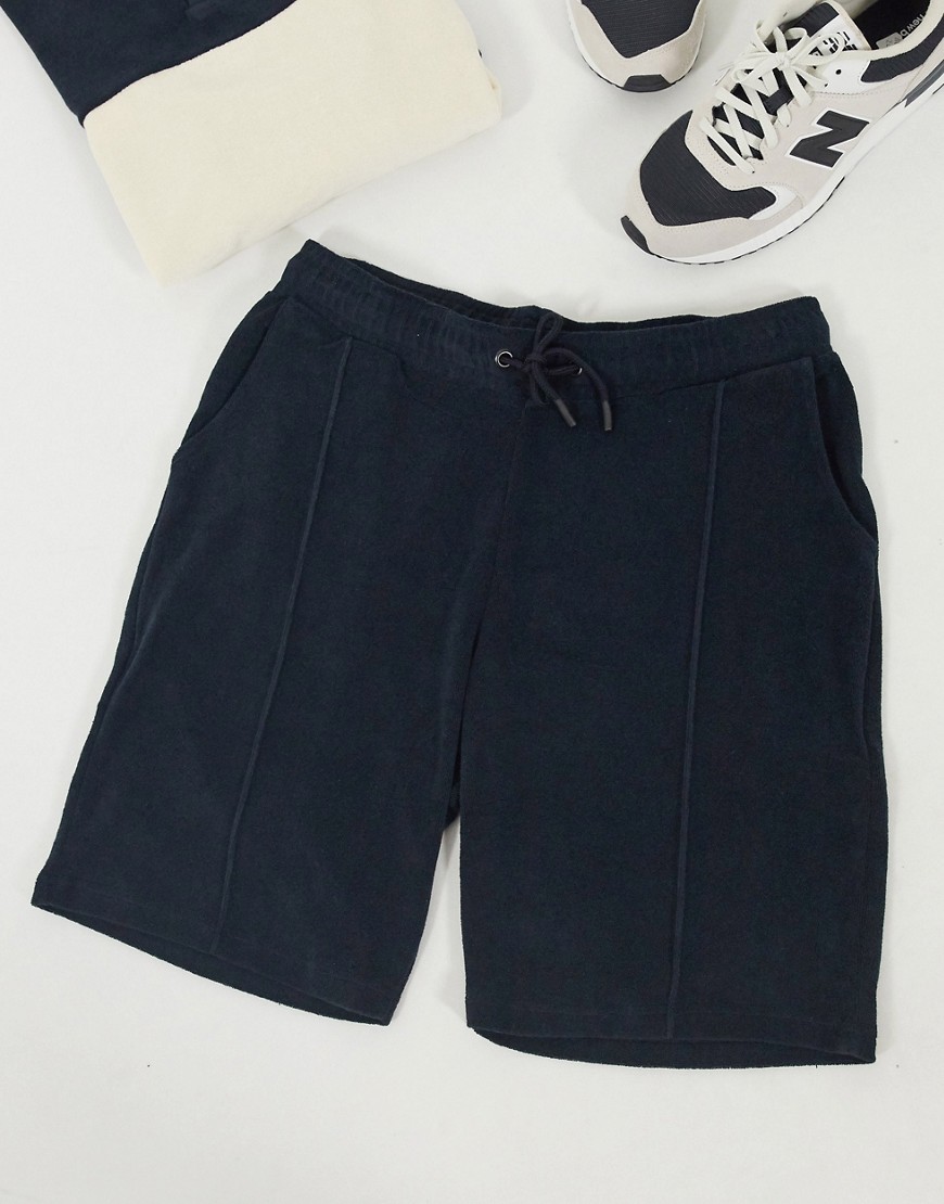 Only & Sons - Marineblå shorts i frotté med plissering foran - Del af sæt - Kun hos ASOS