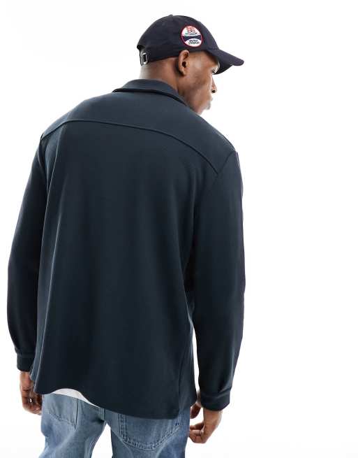 Only & Sons - Marineblå skjortejakke med lommedetaljer i sweatshirt-stof, 2 af 4