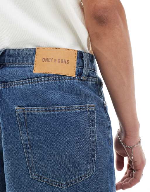Only & Sons – Mellanblå, baggy jeansshorts, 4 av 5