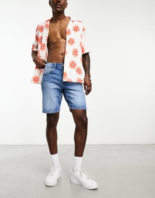 Only & Sons – Mellanblå, lediga jeansshorts, 4 av 4