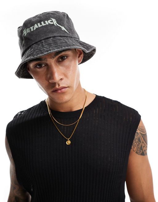ONLY & SONS Metallica bucket hat in washed black